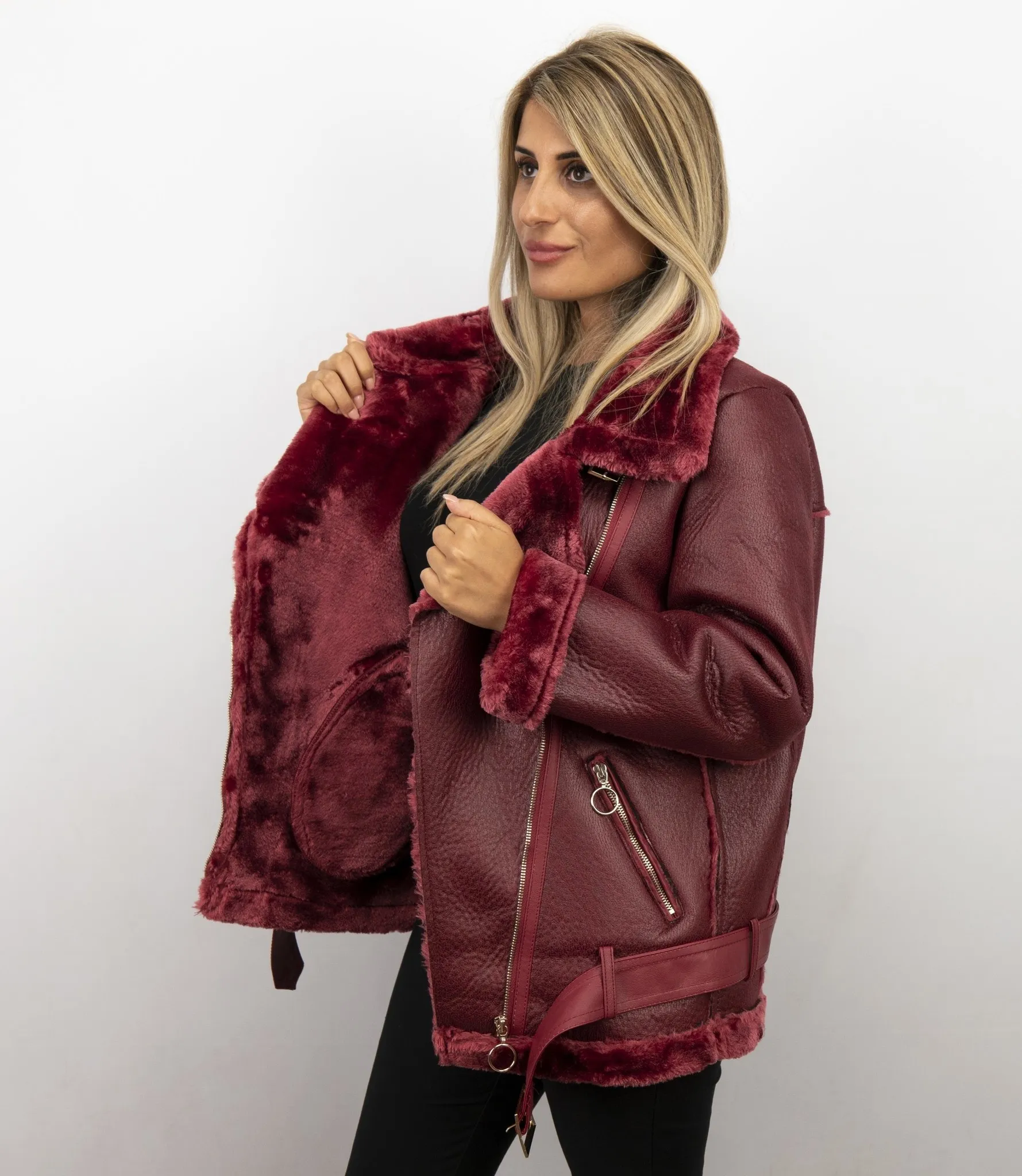 Ladies Bordeaux Shearling Lammy Coat