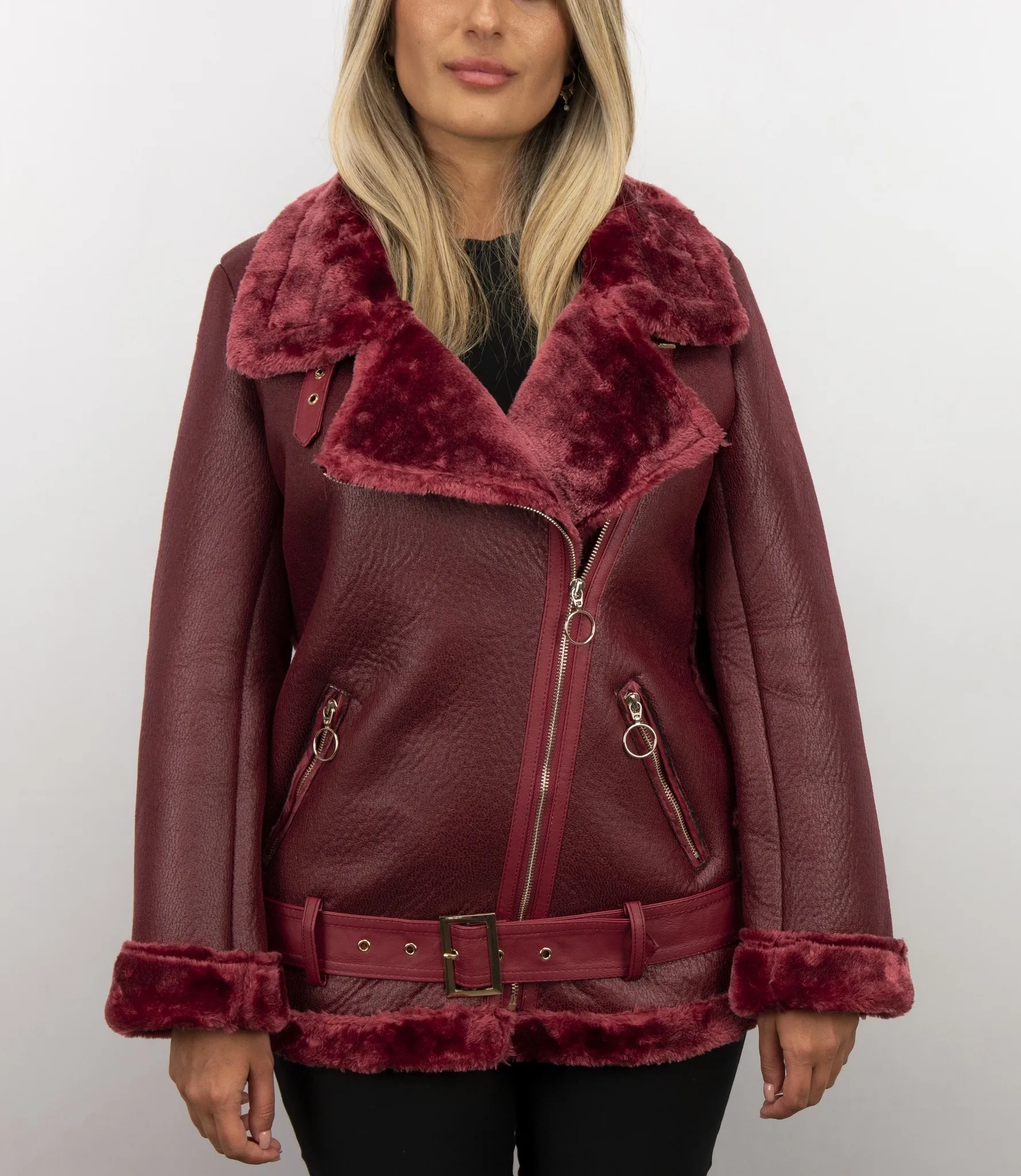 Ladies Bordeaux Shearling Lammy Coat