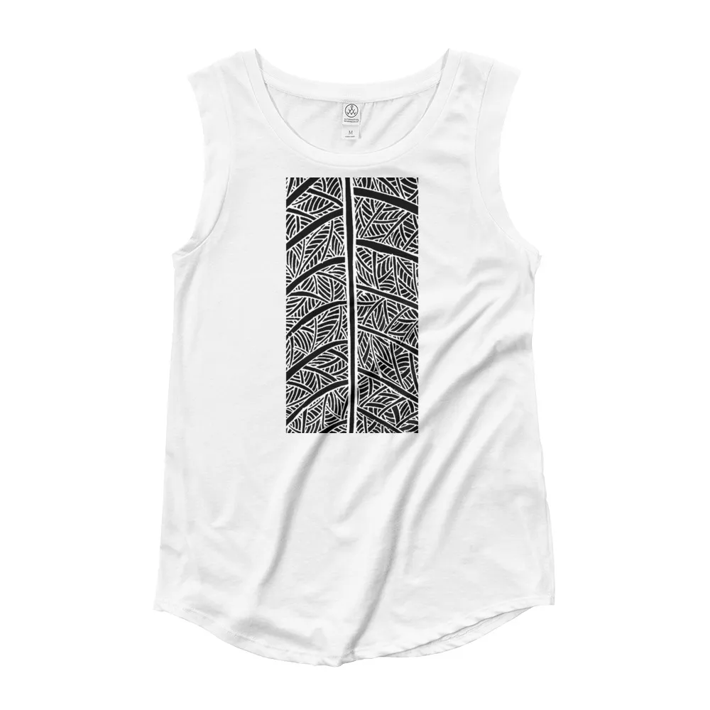 Ladies Cap Sleeve T-Shirt Pecan Leaf Design