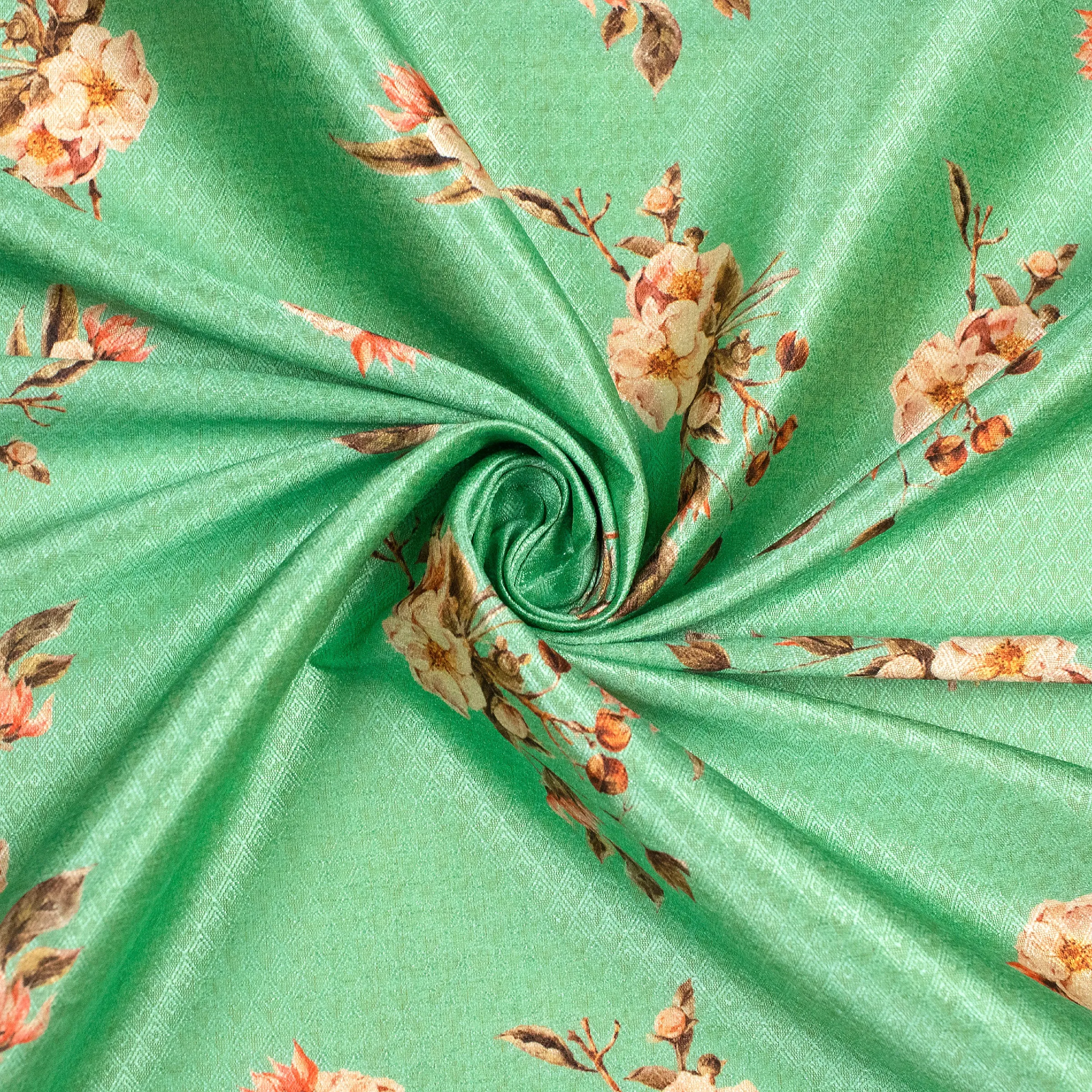 Light green Floral Jacquard Booti Art Silk Fabric (56 Inch Width)