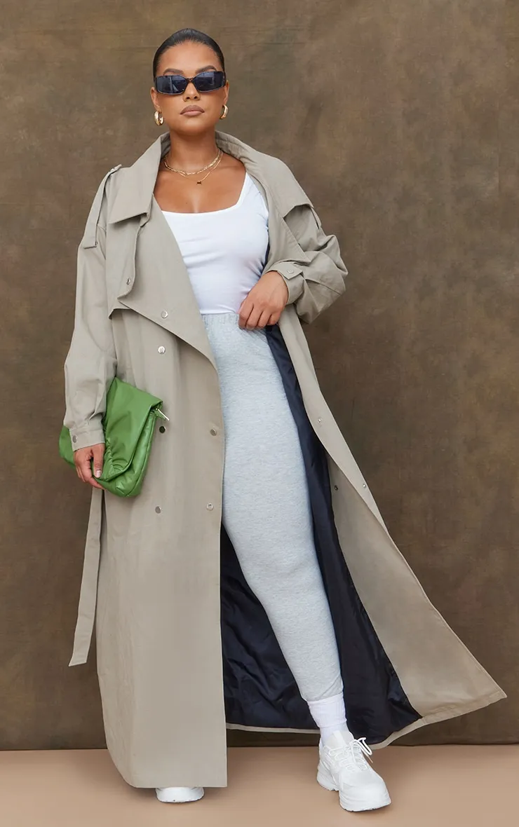 Light Khaki Popper Detail Trench Coat