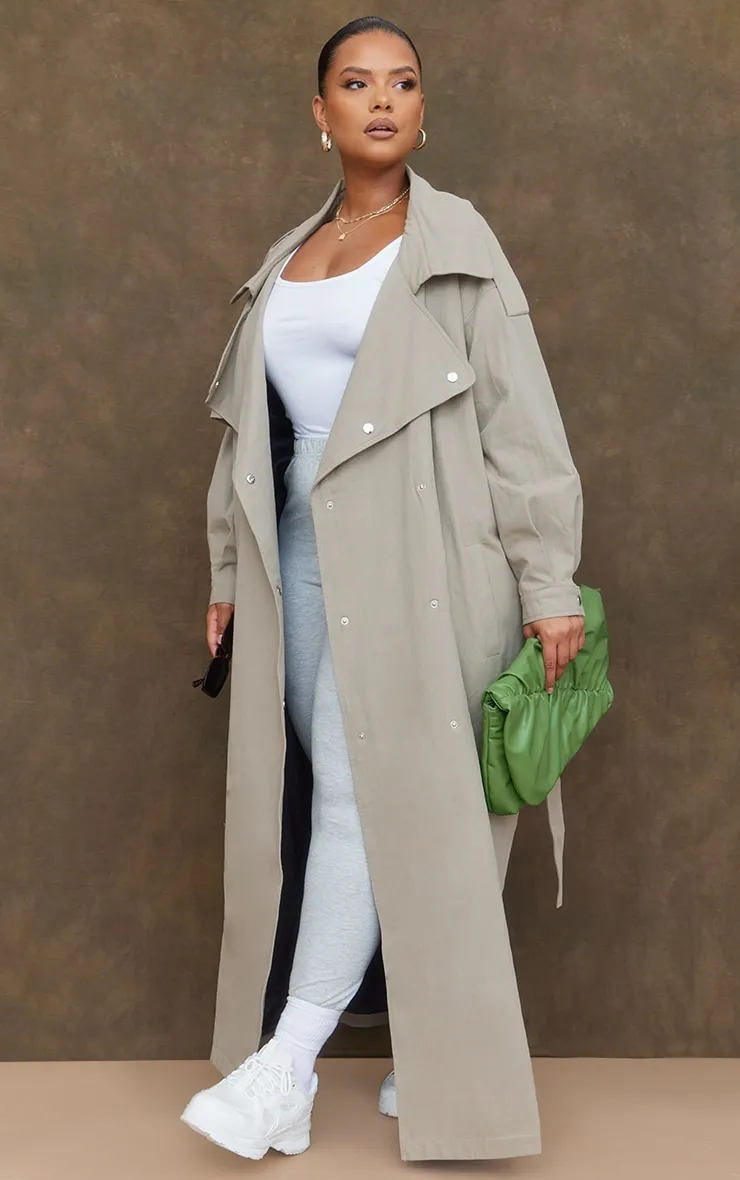 Light Khaki Popper Detail Trench Coat