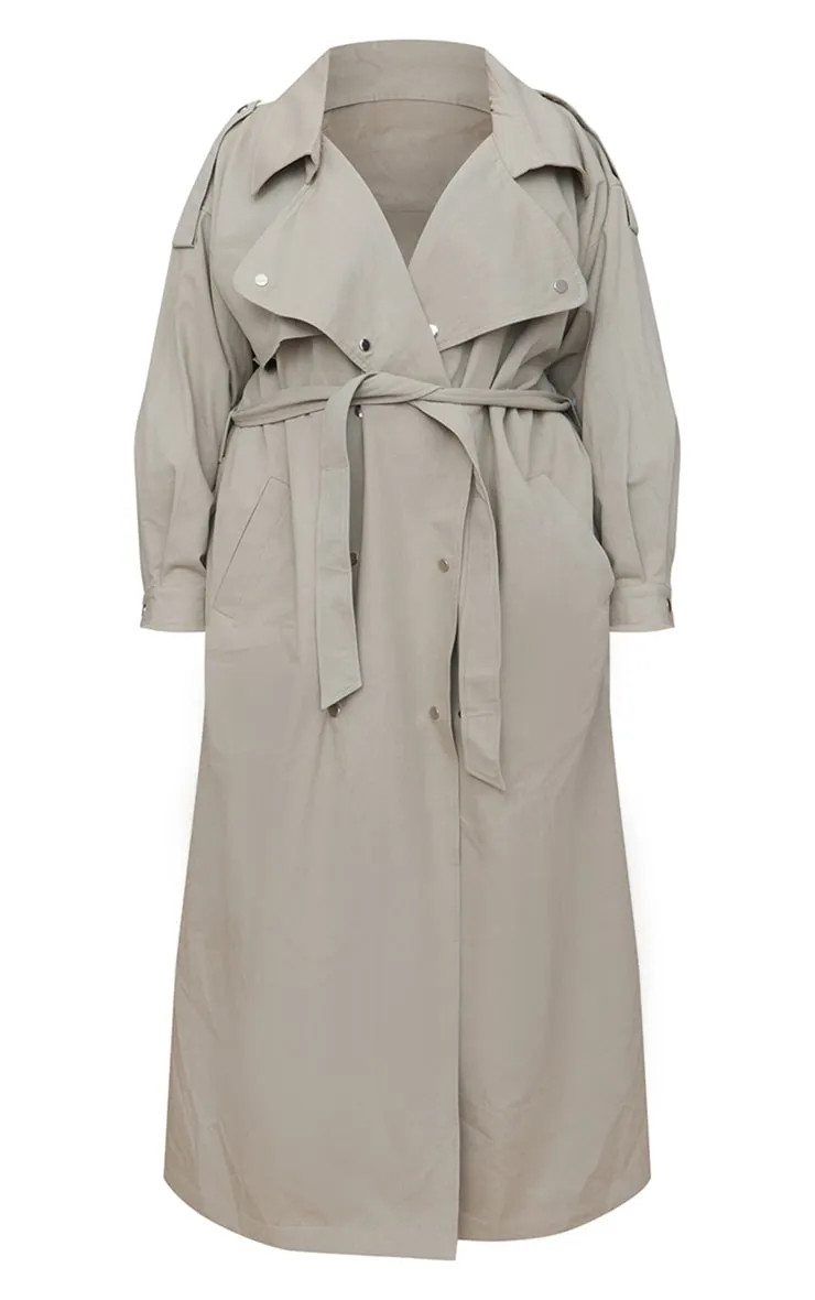 Light Khaki Popper Detail Trench Coat