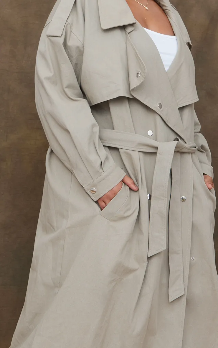 Light Khaki Popper Detail Trench Coat