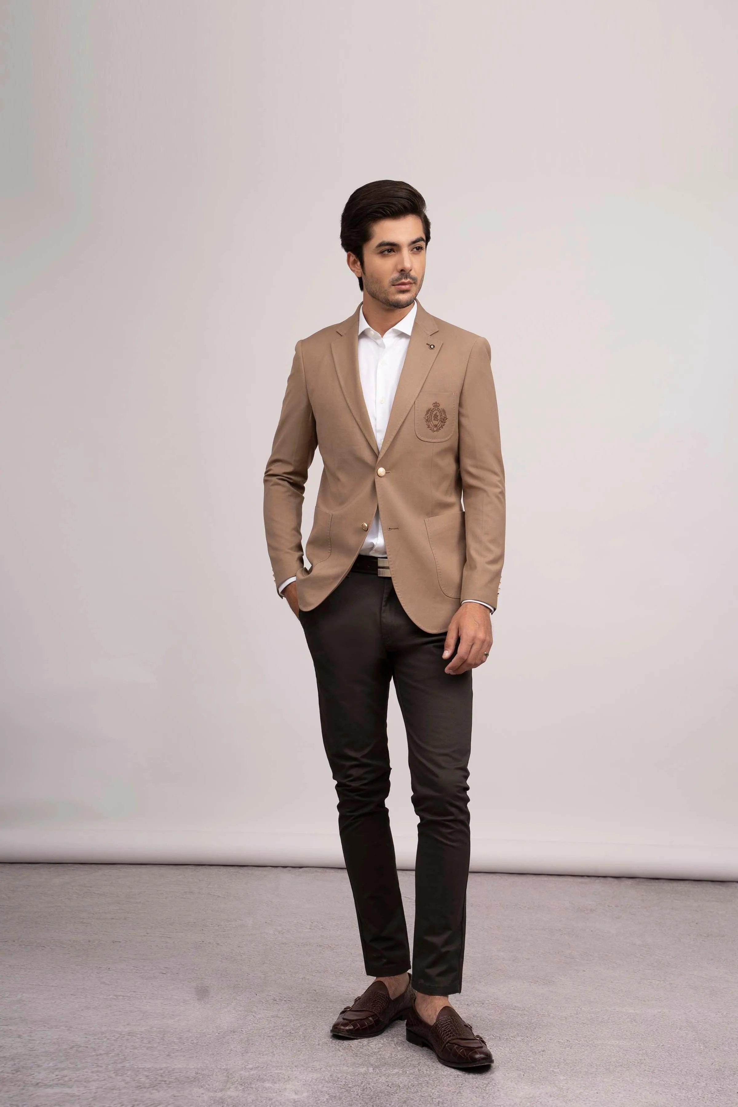 Light Khaki Slim Fit Casual Coat