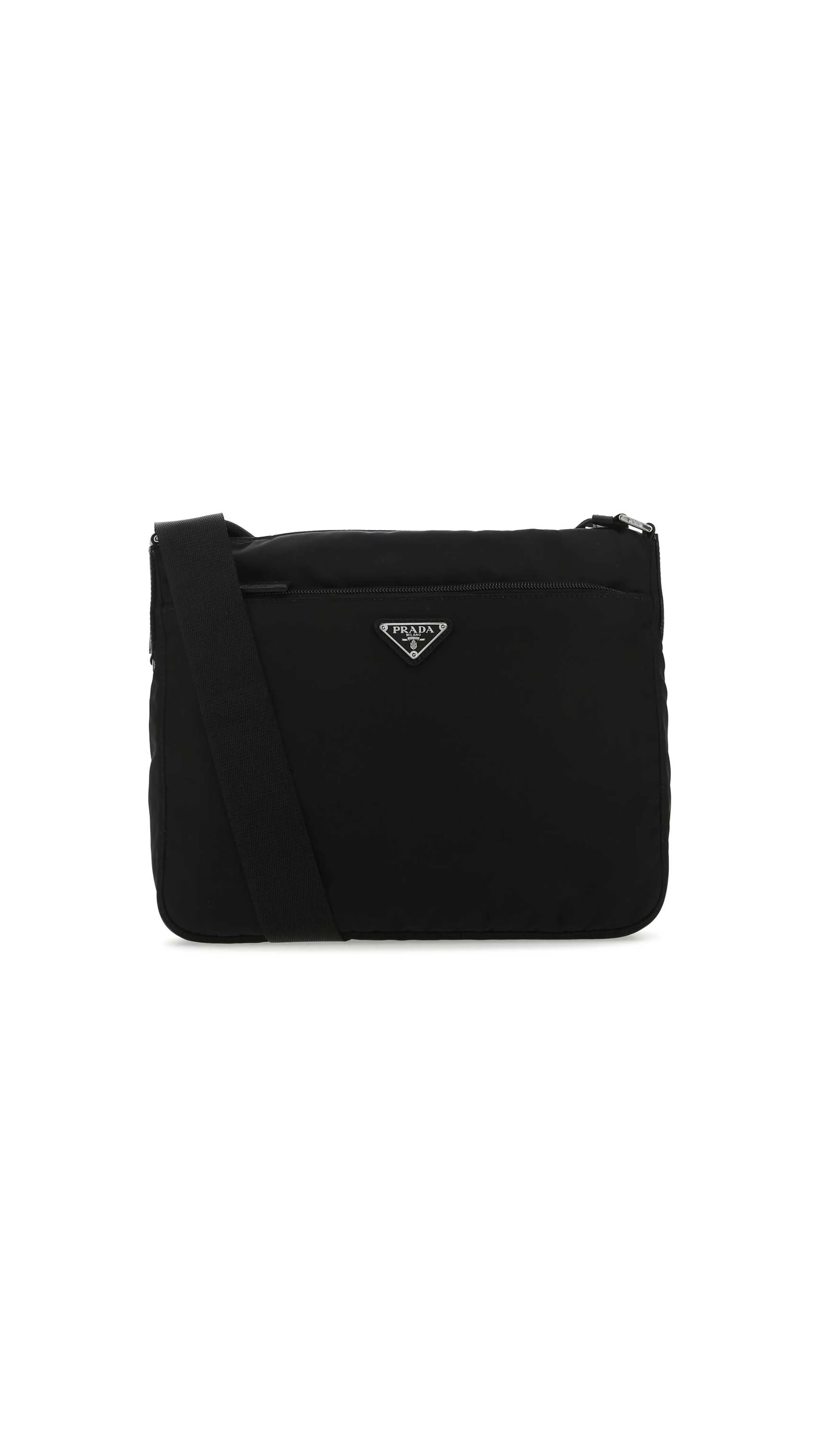 Black Logo Plaque Zipped Shoulder Bag