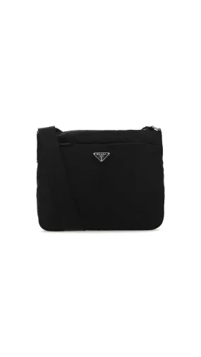 Black Logo Plaque Zipped Shoulder Bag