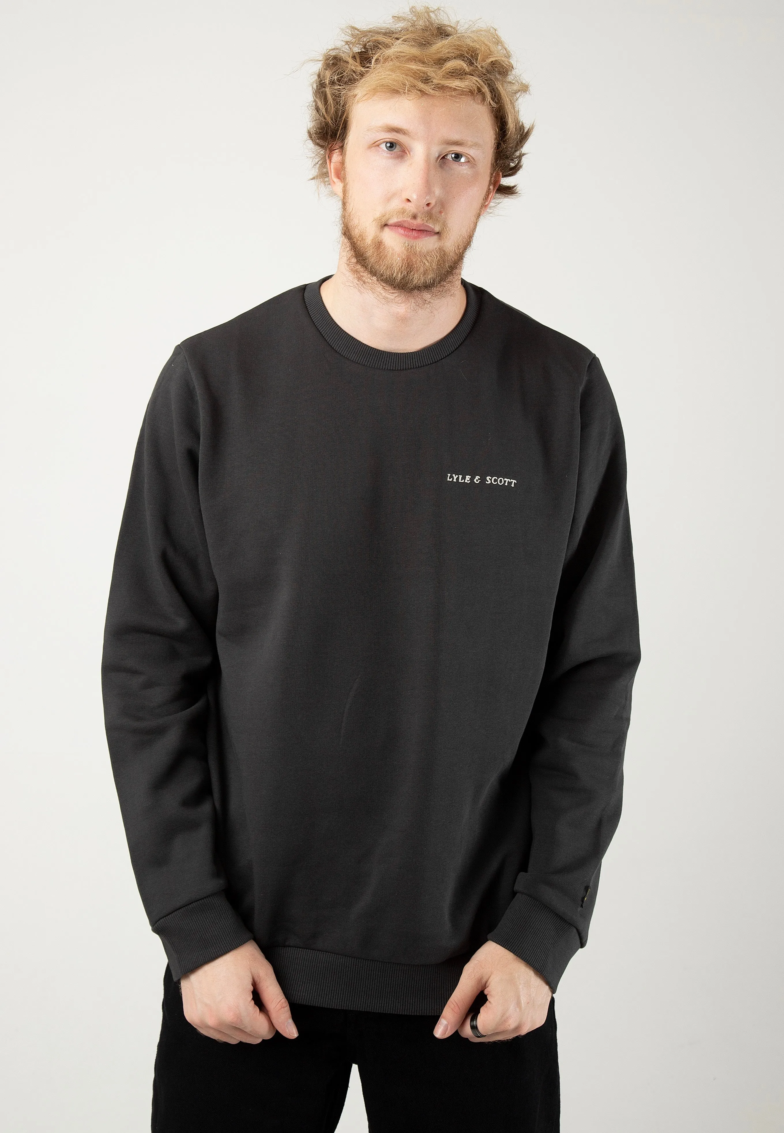 Lyle & Scott - Gunmetal Crew Neck Sweater with Embroidery