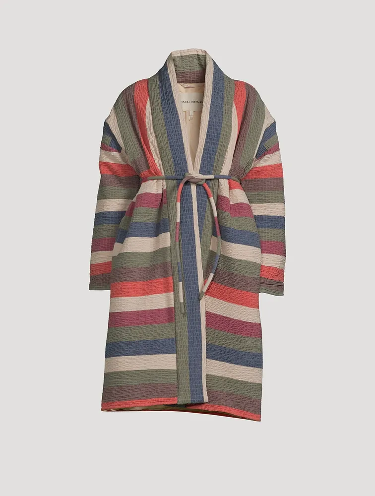 MARA HOFFMAN Kathya Long Striped Coat in Robe-style Design