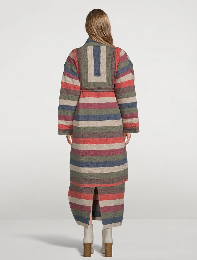 MARA HOFFMAN Kathya Long Striped Coat in Robe-style Design