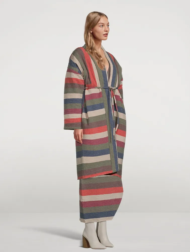 MARA HOFFMAN Kathya Long Striped Coat in Robe-style Design