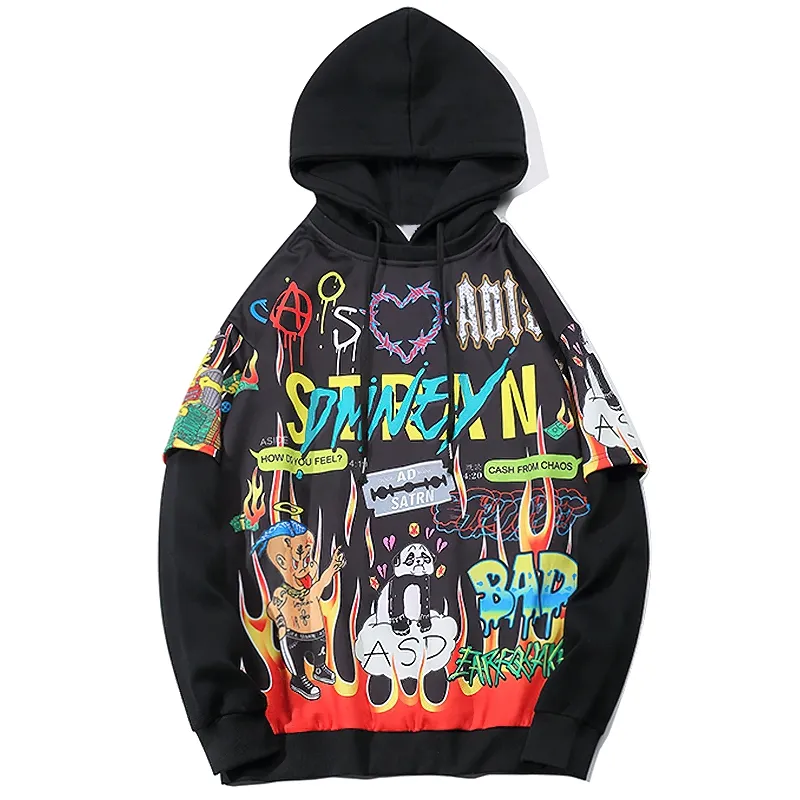 Men's Cartoon Print Oversize Hoodie - Fashionable Alternative Clothing