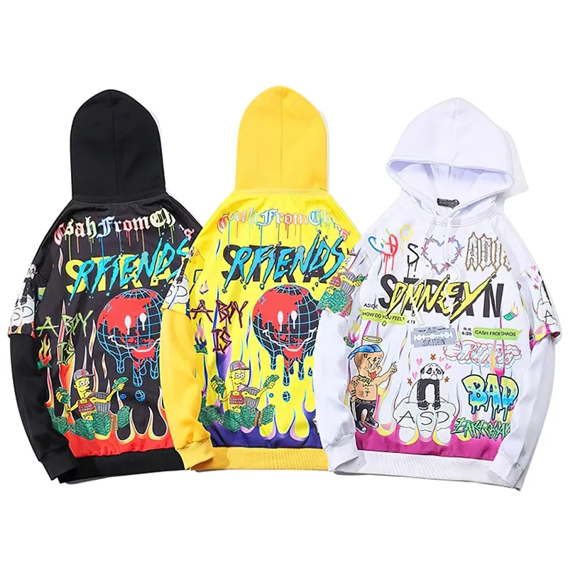 Men's Cartoon Print Oversize Hoodie - Fashionable Alternative Clothing