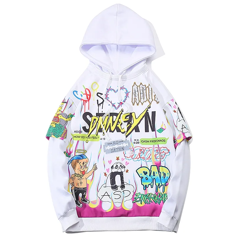 Men's Cartoon Print Oversize Hoodie - Fashionable Alternative Clothing