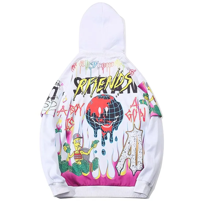 Men's Cartoon Print Oversize Hoodie - Fashionable Alternative Clothing