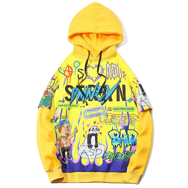 Men's Cartoon Print Oversize Hoodie - Fashionable Alternative Clothing