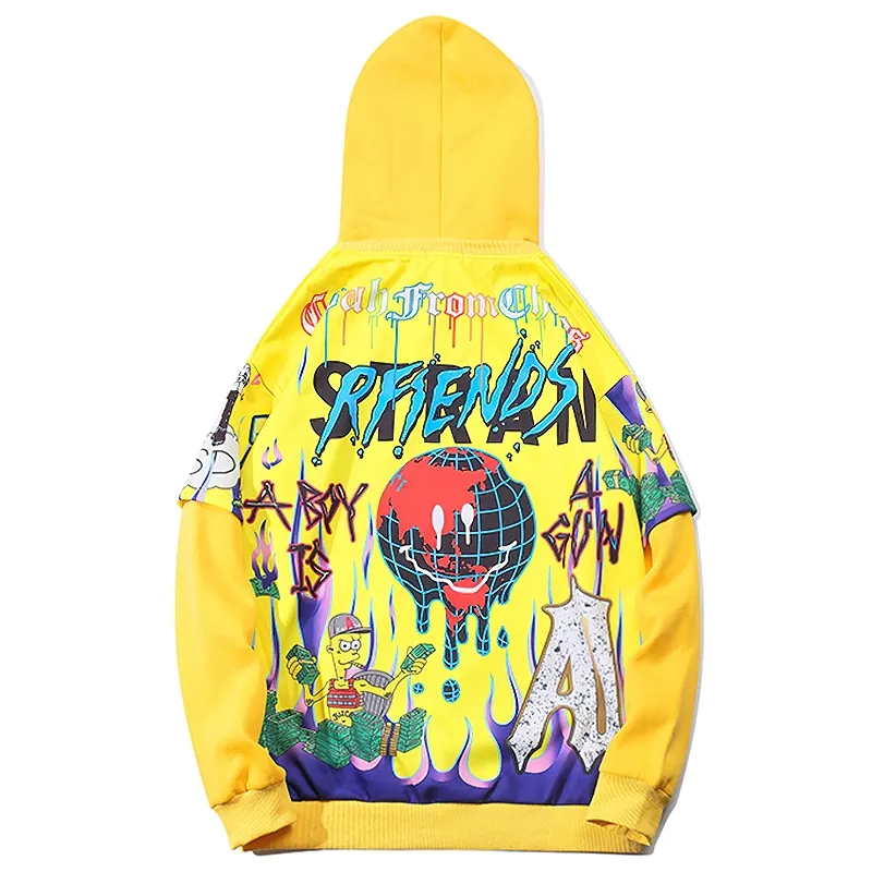 Men's Cartoon Print Oversize Hoodie - Fashionable Alternative Clothing