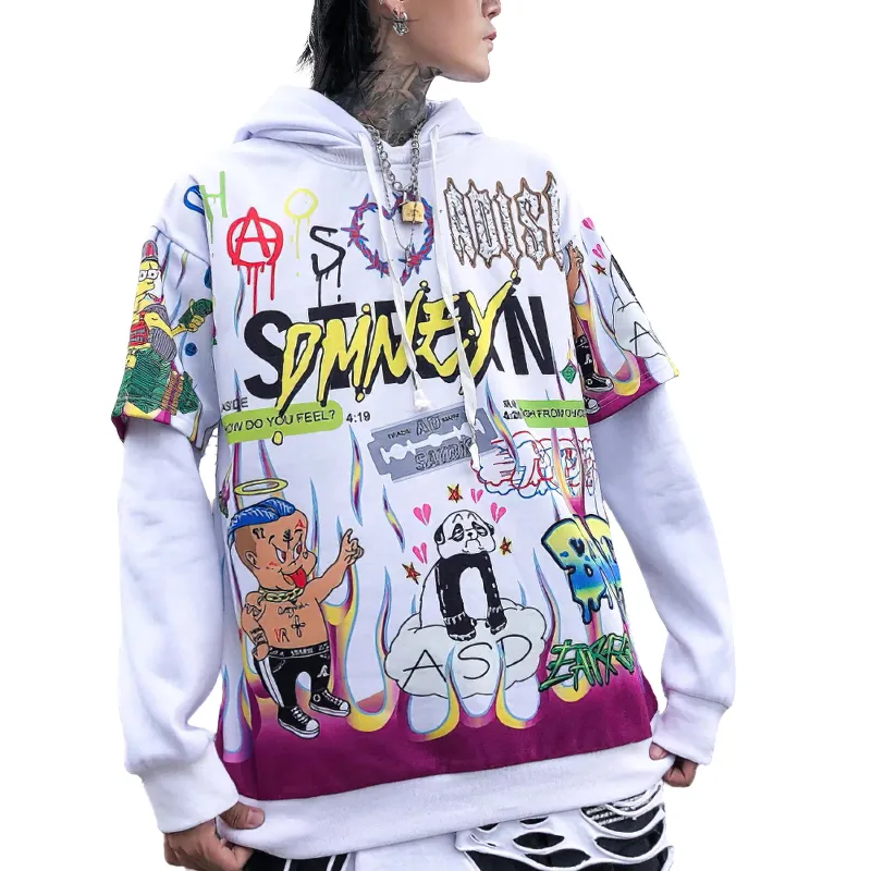 Men's Cartoon Print Oversize Hoodie - Fashionable Alternative Clothing