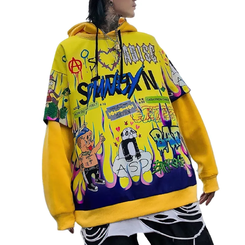 Men's Cartoon Print Oversize Hoodie - Fashionable Alternative Clothing