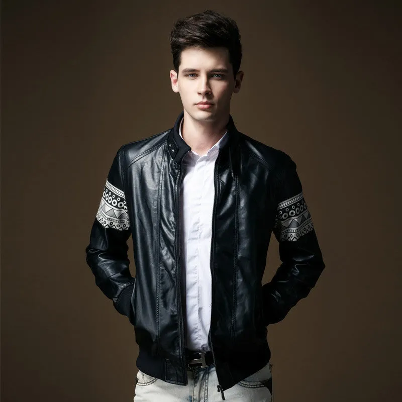 Men's Slim Fit Leather Jacket Coats Casual Outwear SMS6