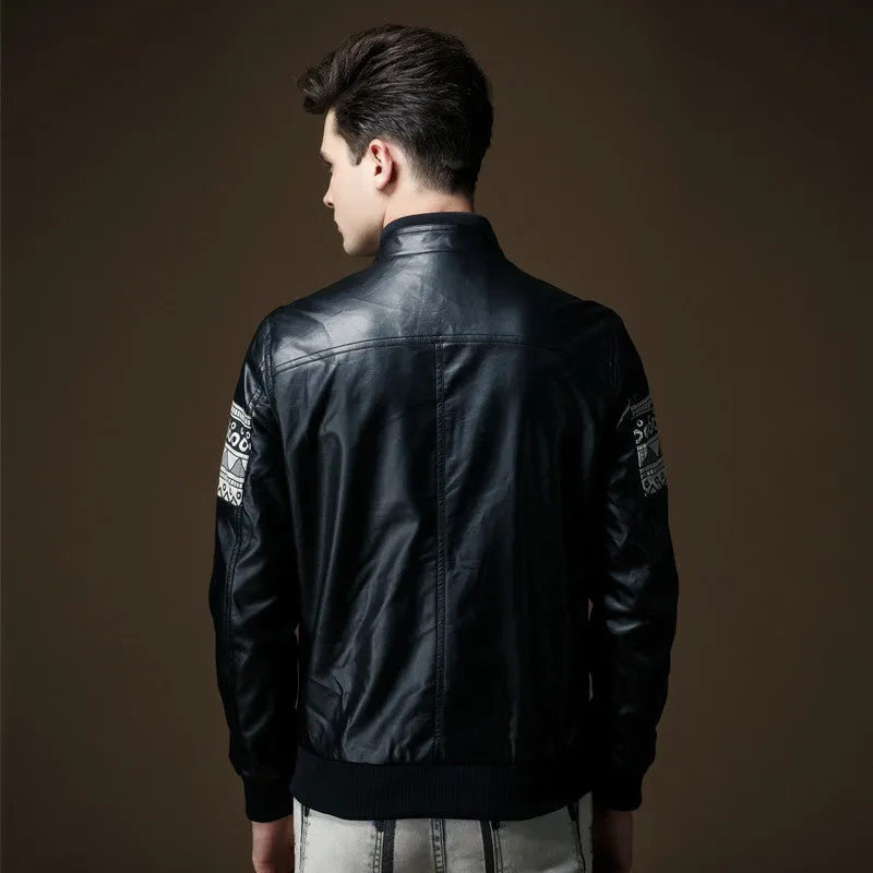 Men's Slim Fit Leather Jacket Coats Casual Outwear SMS6