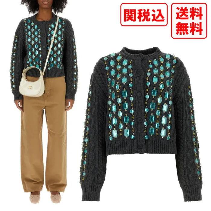 MiuMiu Casual Wool Street Style Long Sleeves Logo Cardigans