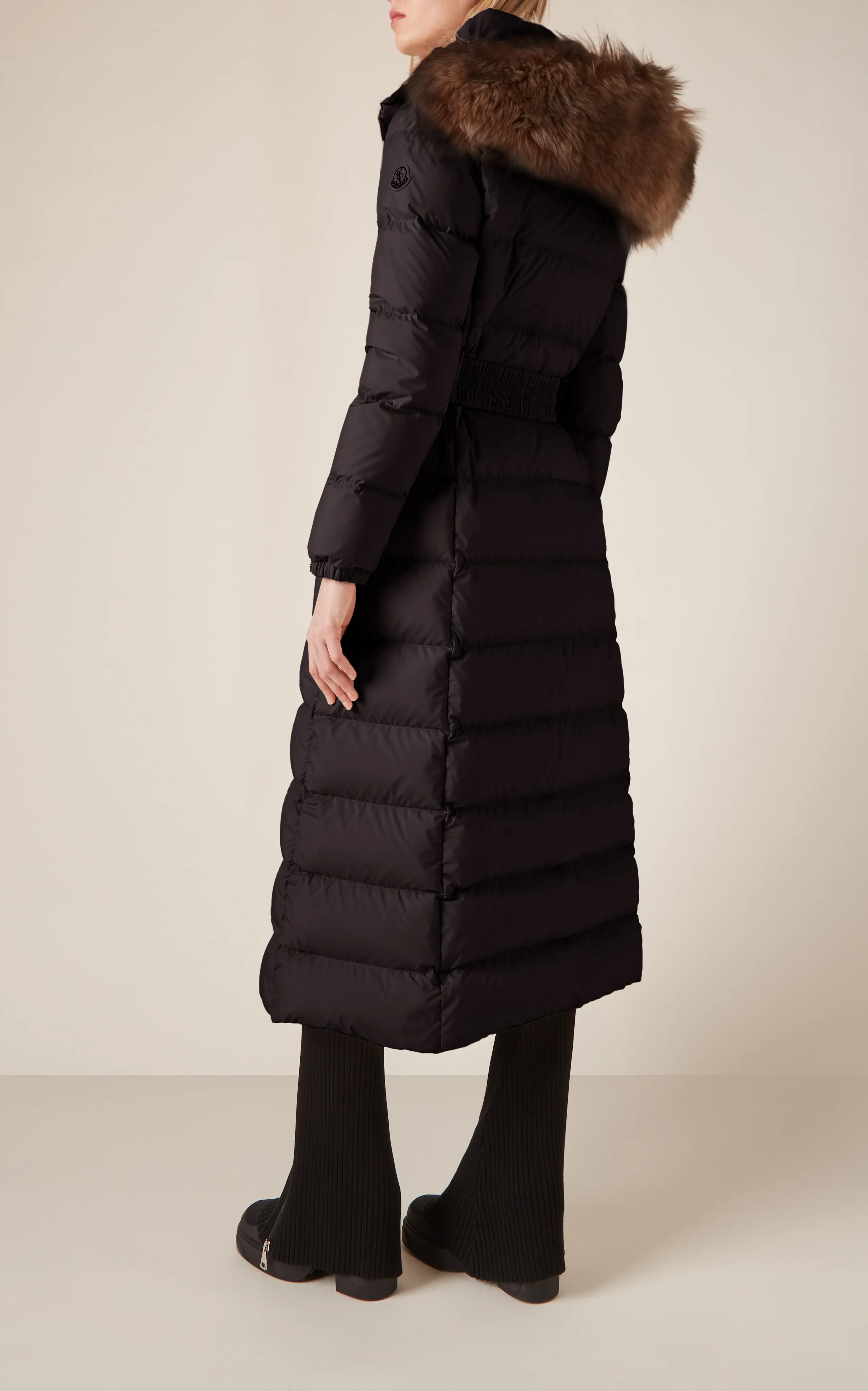 Long Down Jacket with Shearling Trim by Moncler Fudson