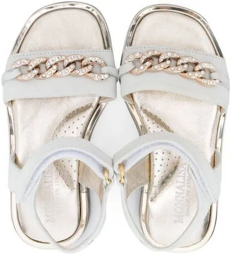 Monnalisa White 10mm chain-link sandals