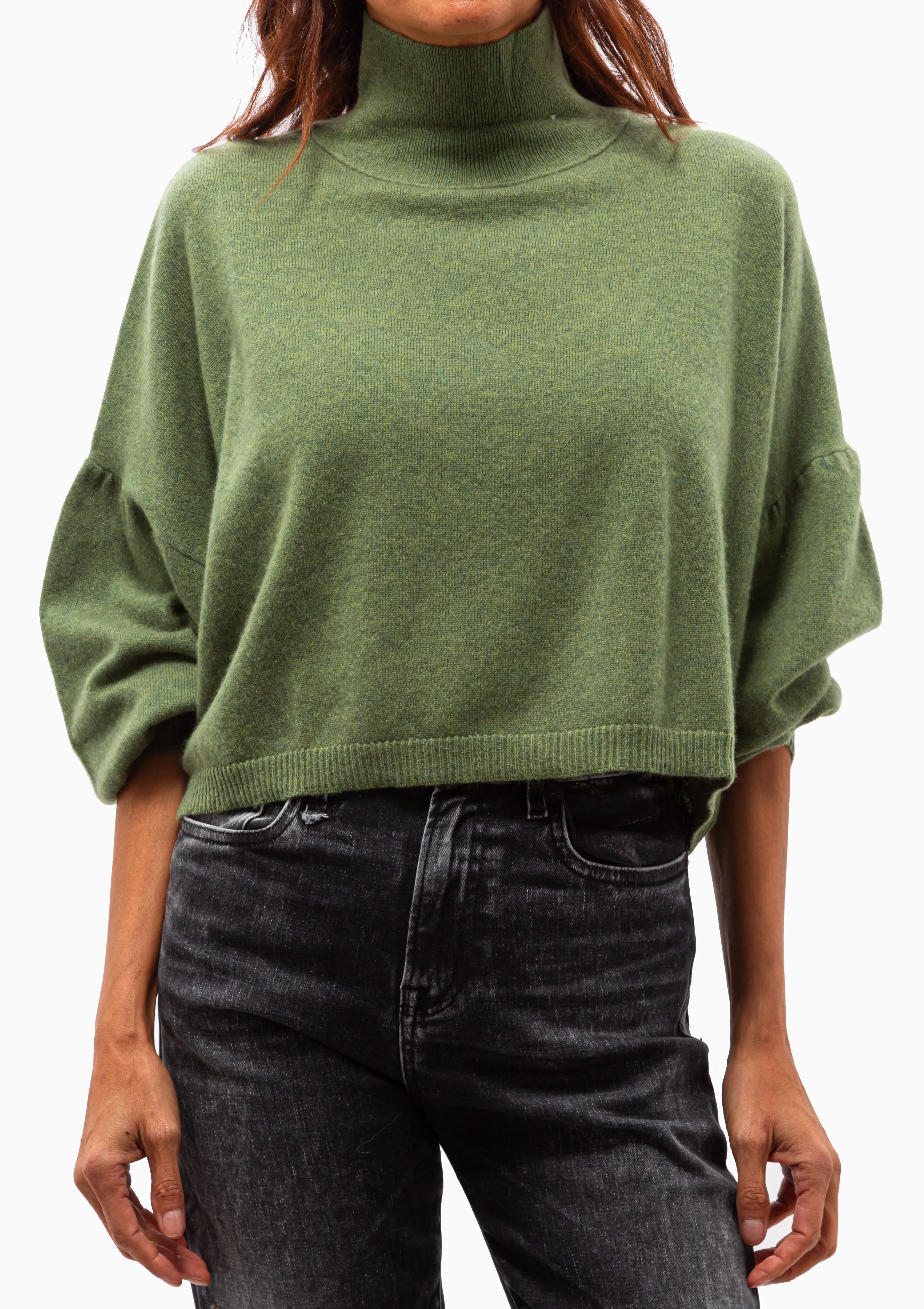 Moss Green Boxed Knit Sweater