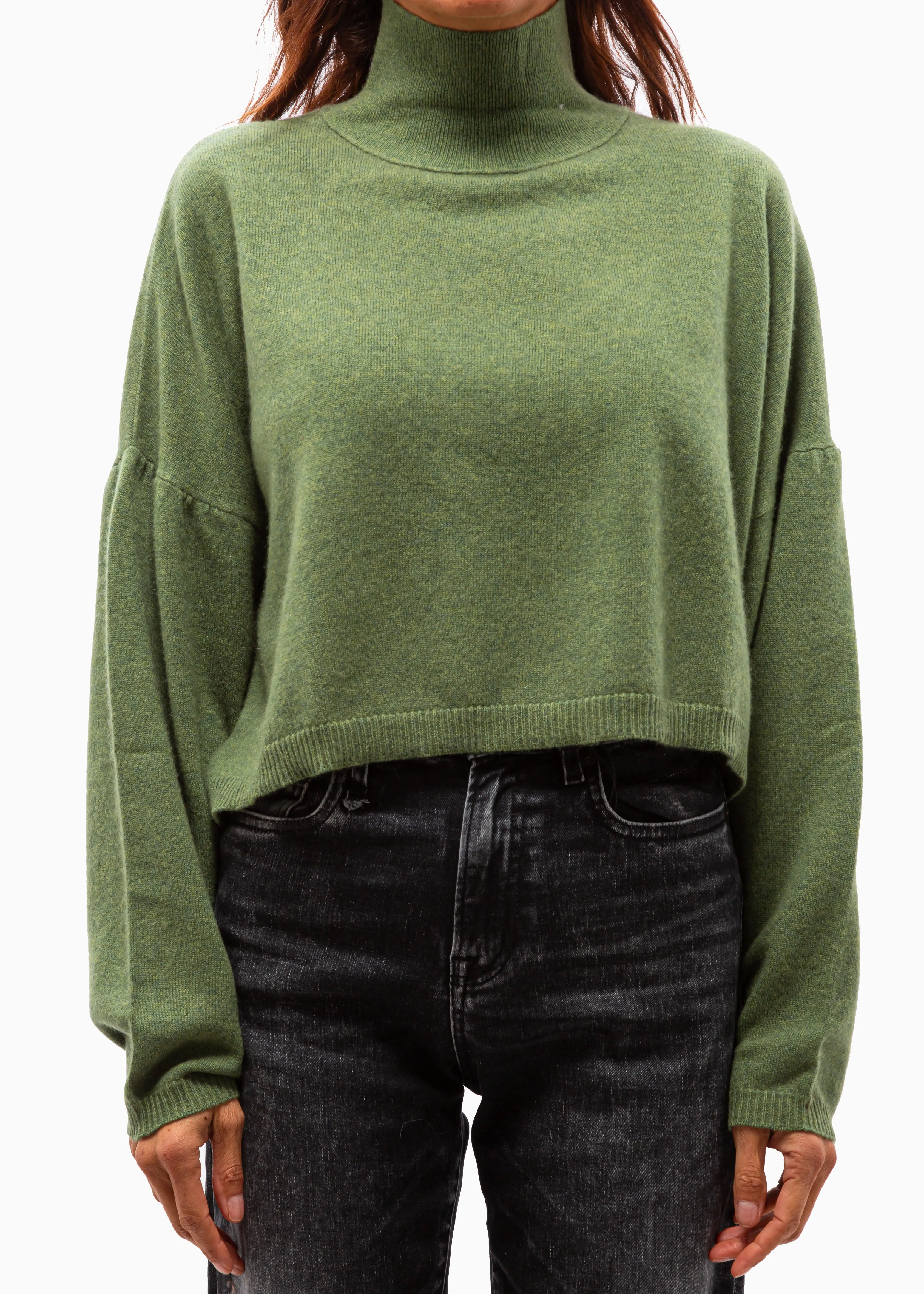 Moss Green Boxed Knit Sweater