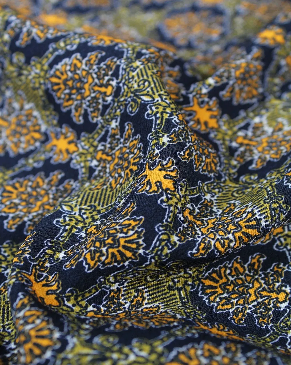 Navy Blue Multicolor Booti Polyester Crepe Fabric