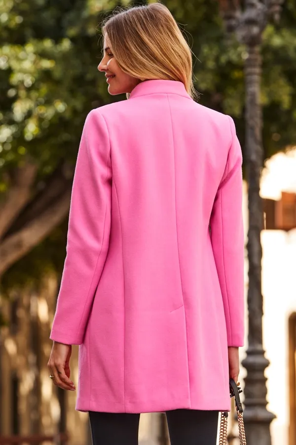 Notch Neck Pink Faux Wool Coat