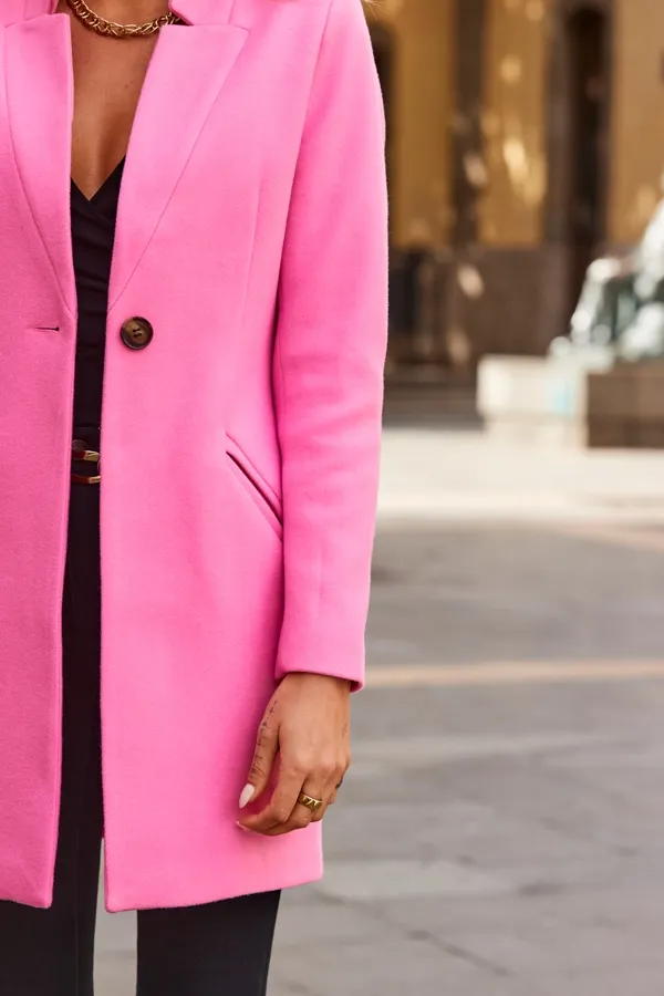 Notch Neck Pink Faux Wool Coat