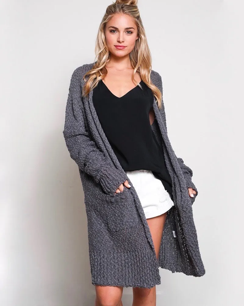 Open Front Longline Cardigan in Charcoal - FINAL SALE - Shop Now