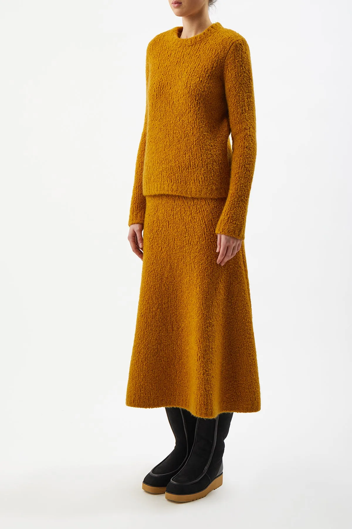 Pablo Saffron Cashmere Boucle Knit Skirt