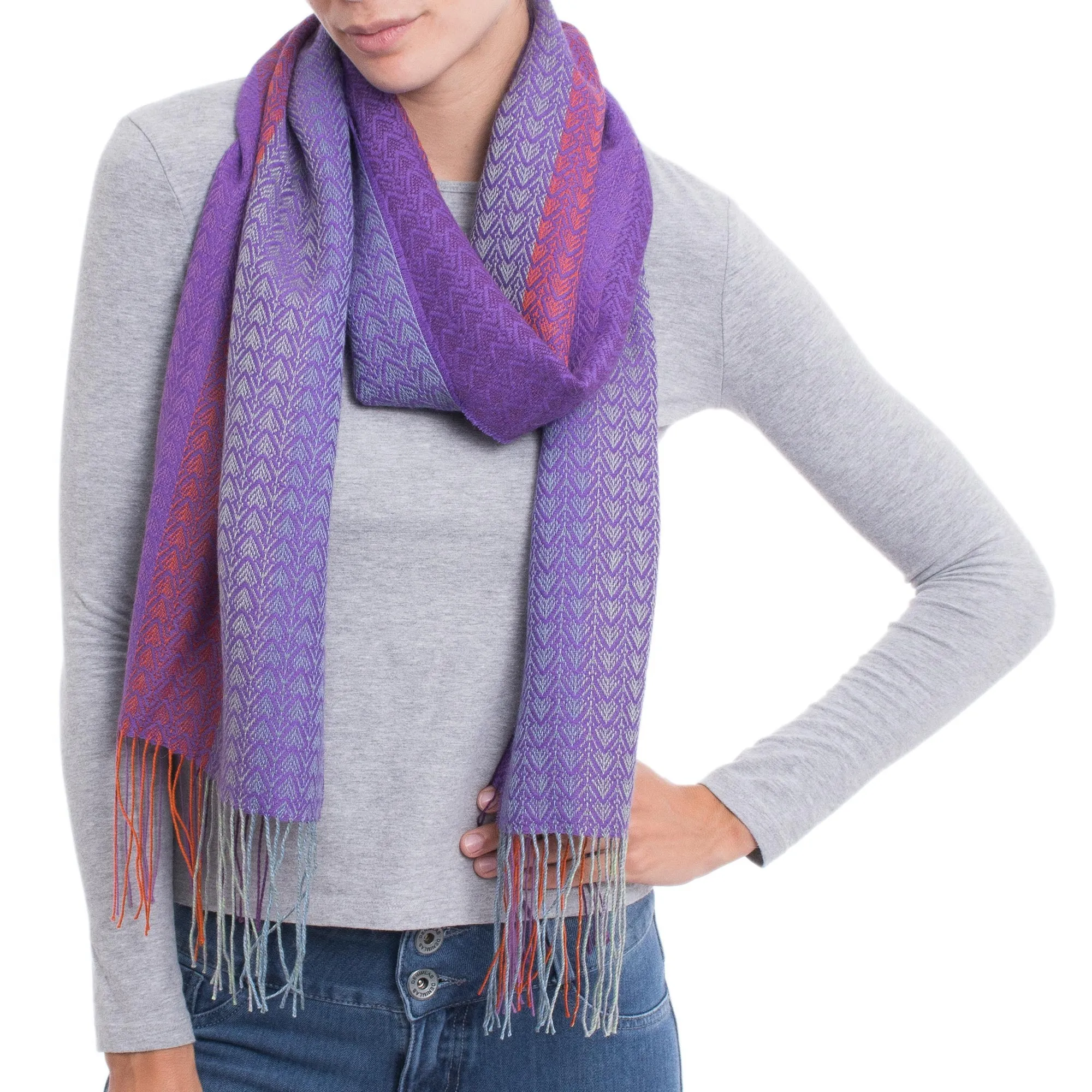 Striped Alpaca Blend Wrap Scarf - Hand Woven in Peru