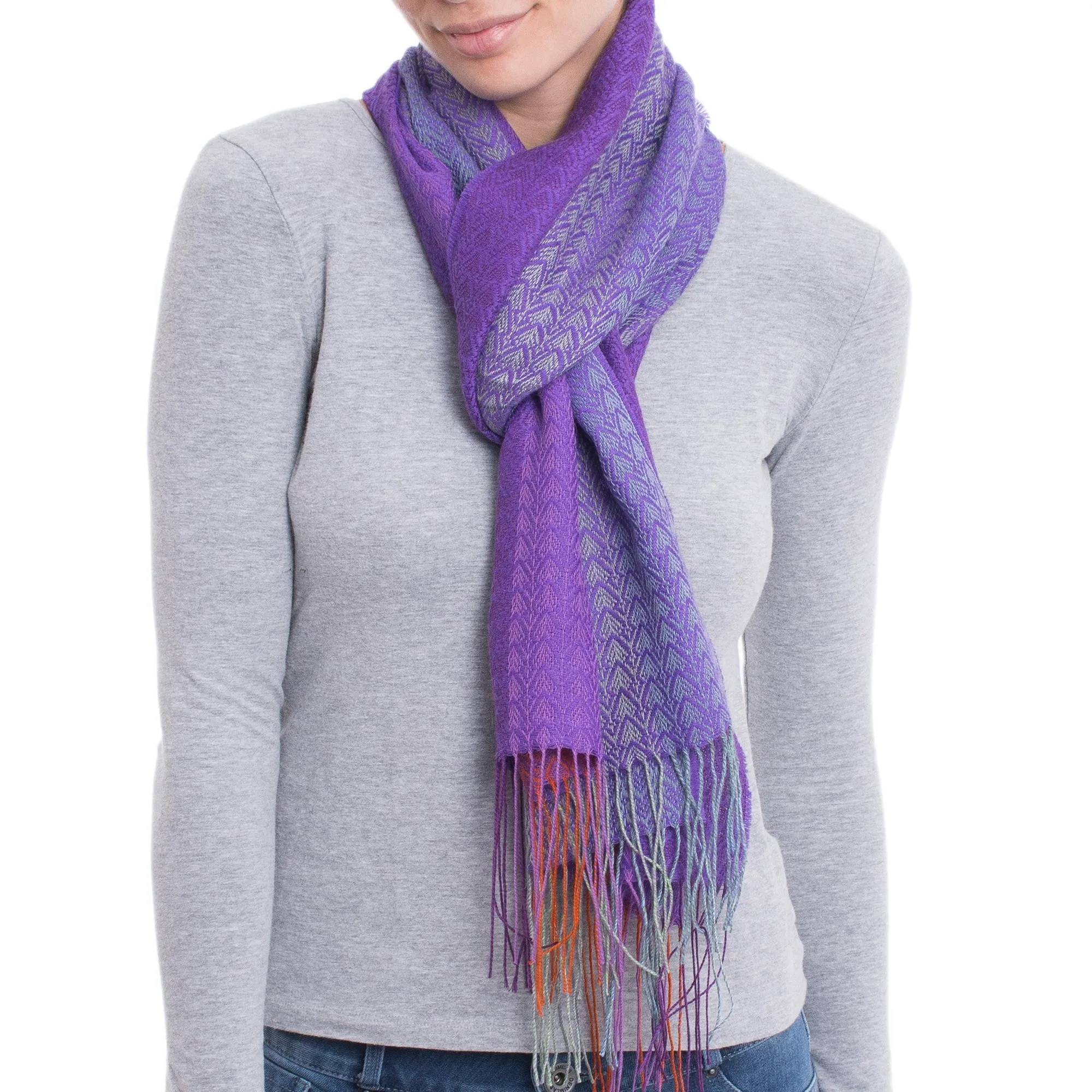 Striped Alpaca Blend Wrap Scarf - Hand Woven in Peru