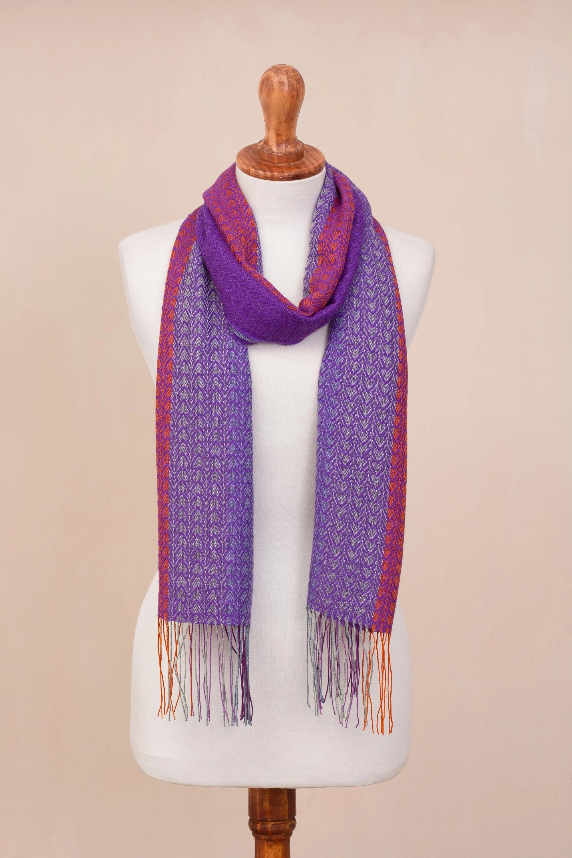 Striped Alpaca Blend Wrap Scarf - Hand Woven in Peru