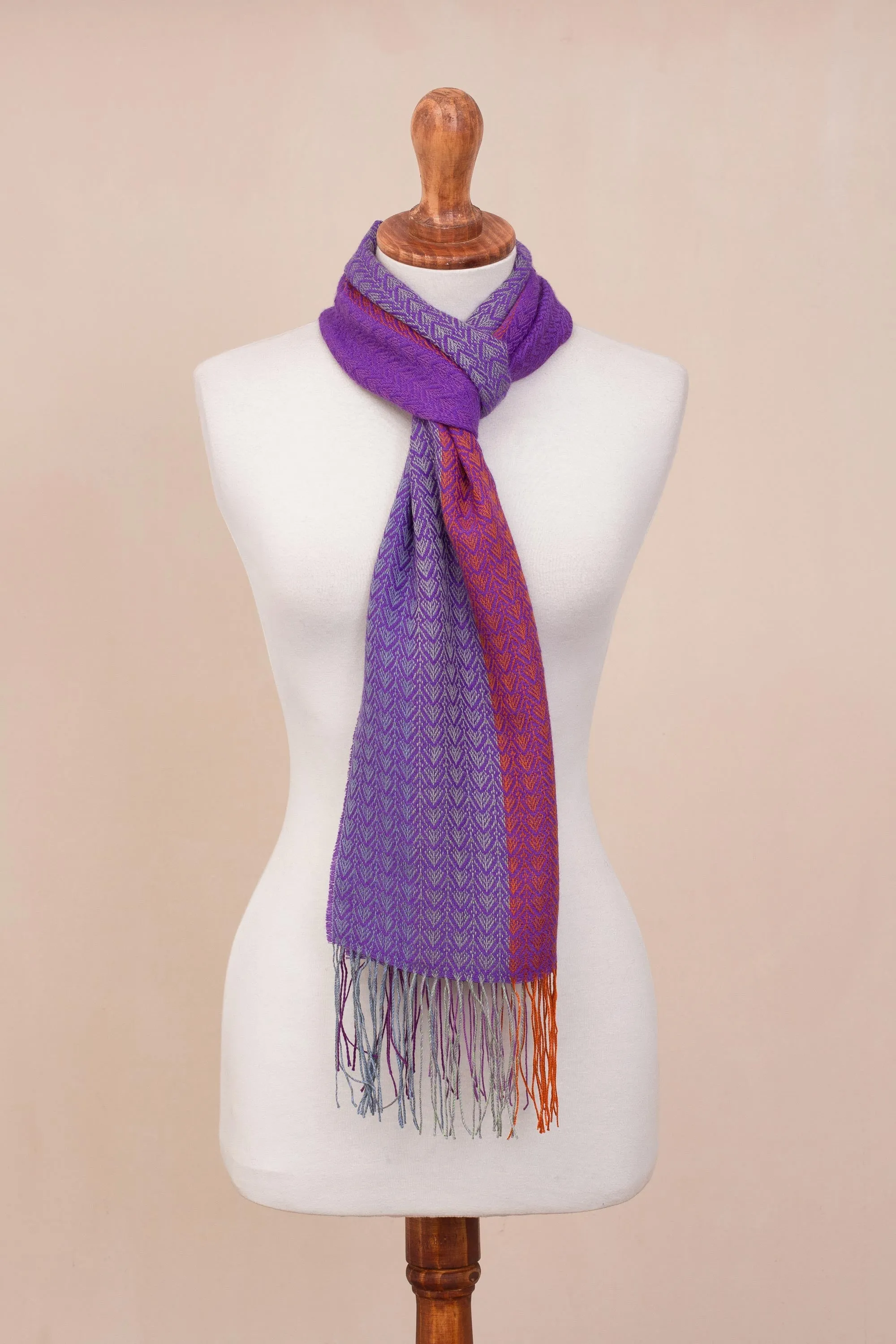 Striped Alpaca Blend Wrap Scarf - Hand Woven in Peru