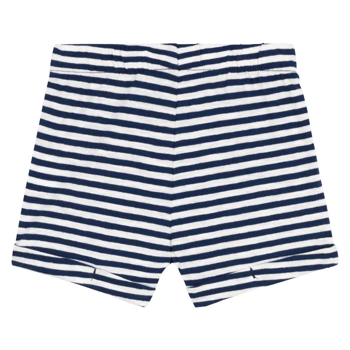 Petit Bateau Baby Shorts in Medieval Navy Blue Stripes