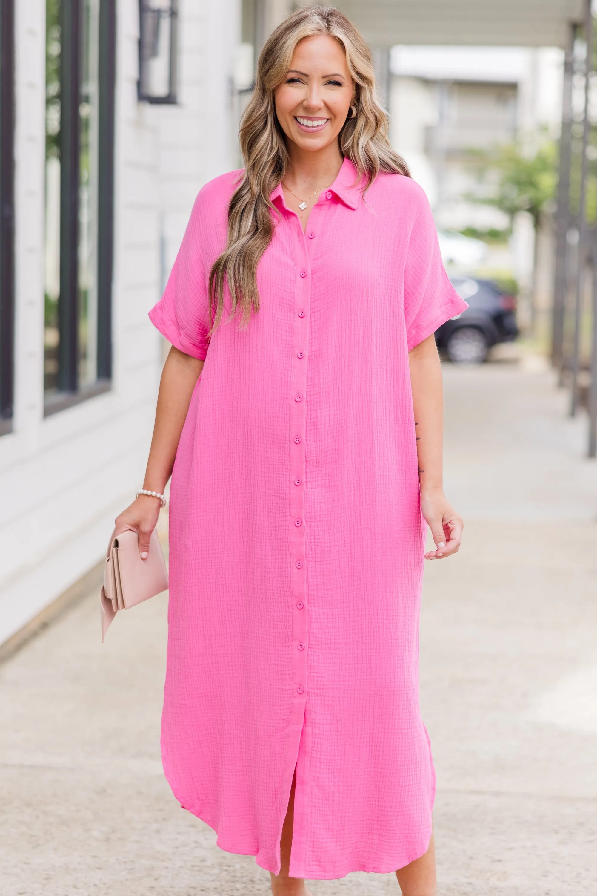 Pink Maxi Dress with Note To Myself Design