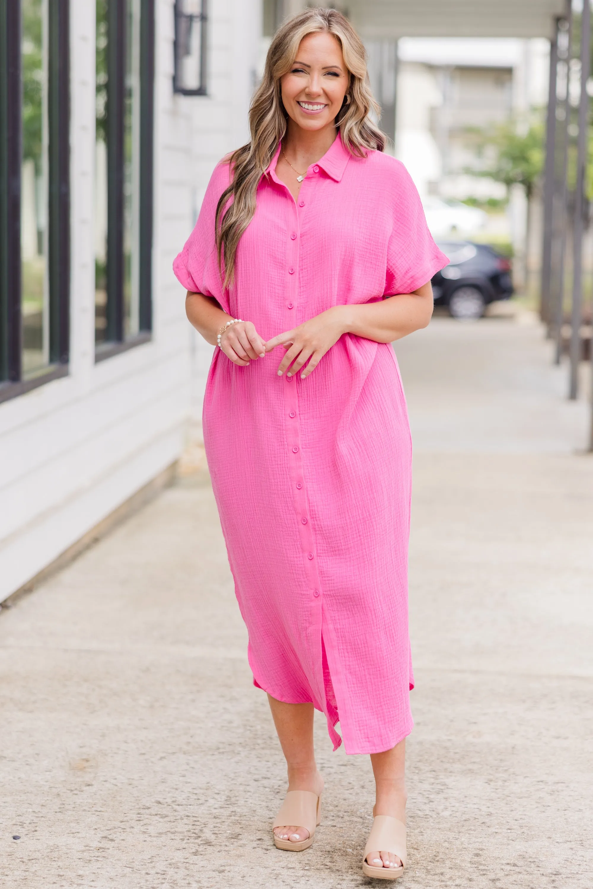 Pink Maxi Dress with Note To Myself Design