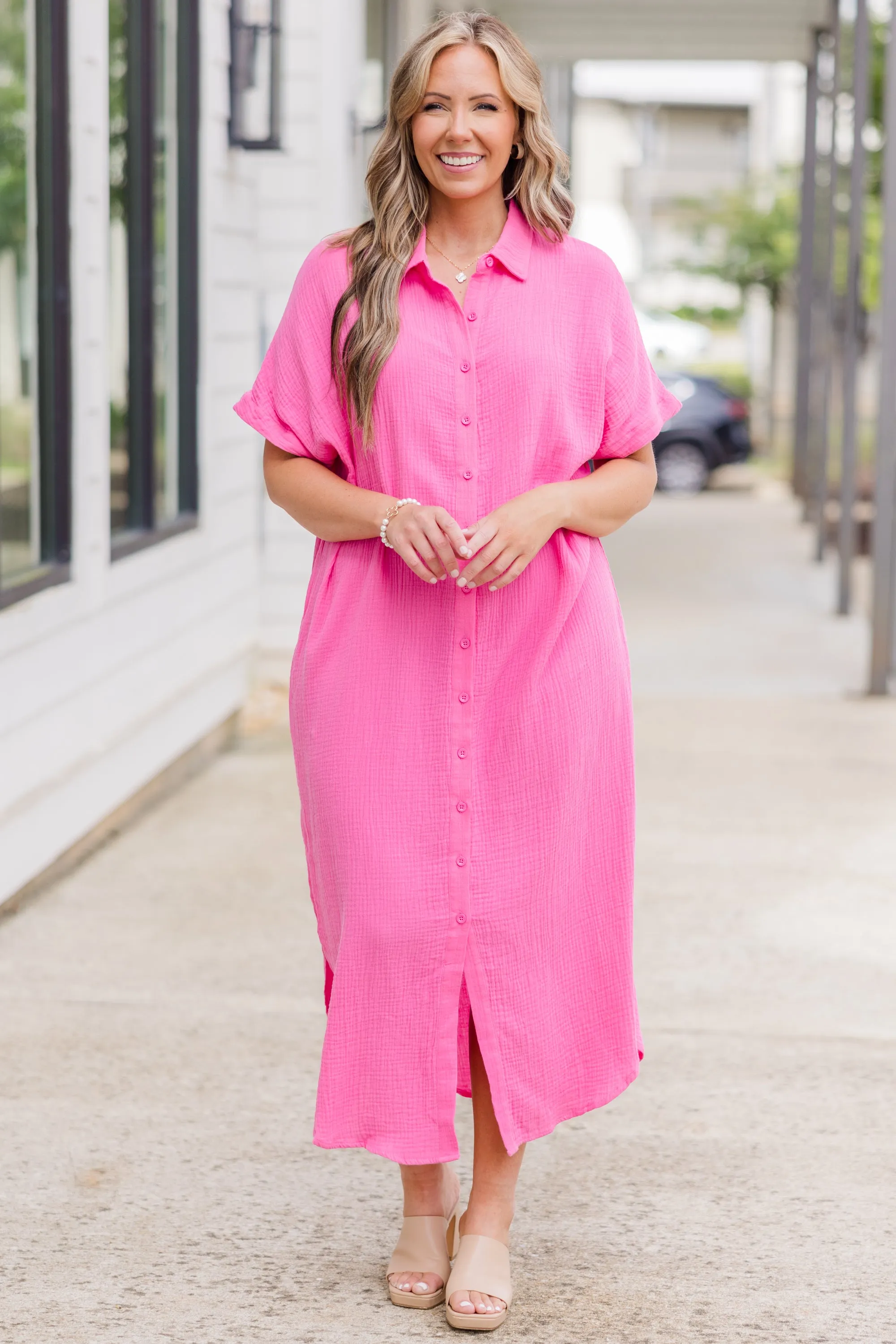 Pink Maxi Dress with Note To Myself Design