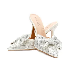 Crystal Sandals with Pointed Bow