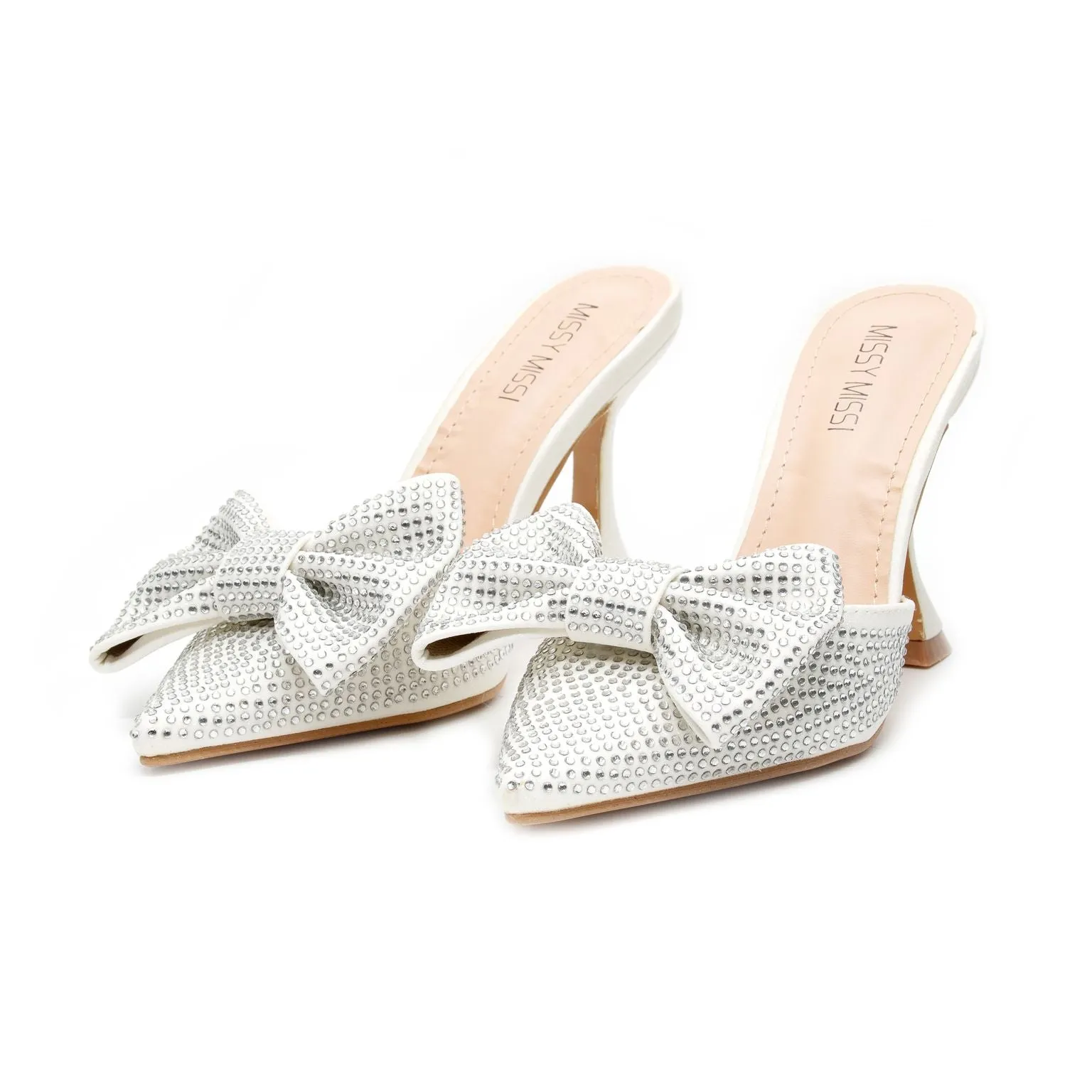 Crystal Sandals with Pointed Bow