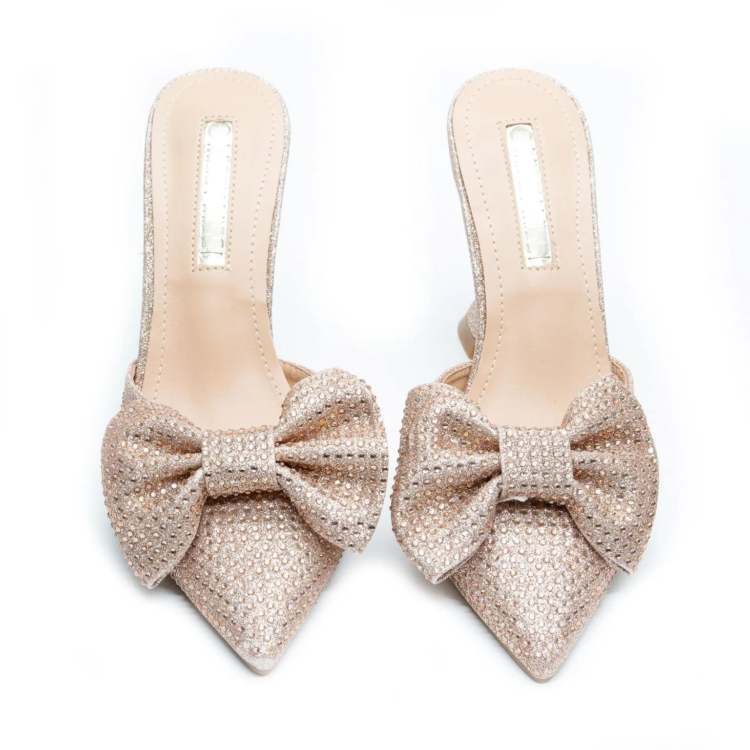 Crystal Sandals with Pointed Bow