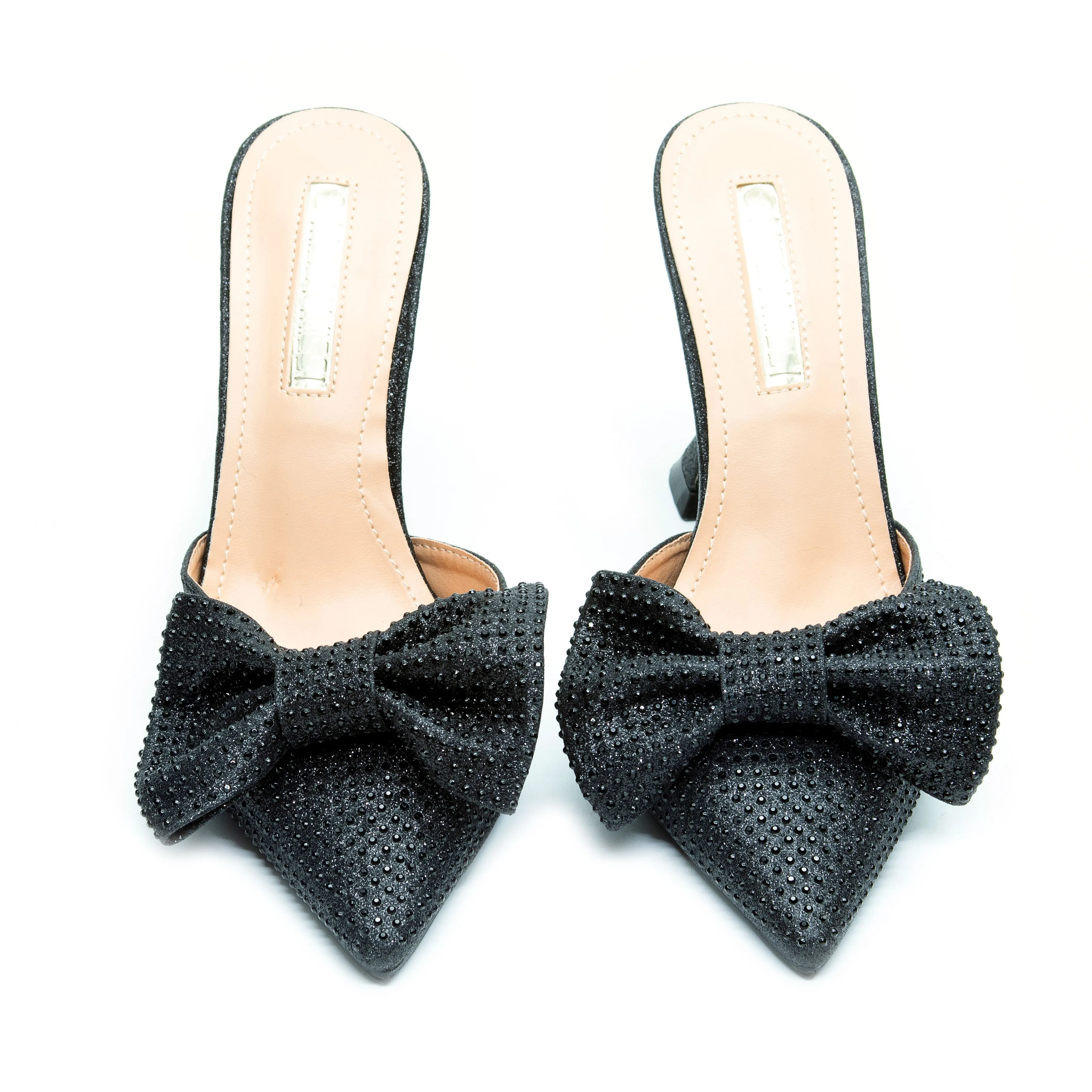 Crystal Sandals with Pointed Bow