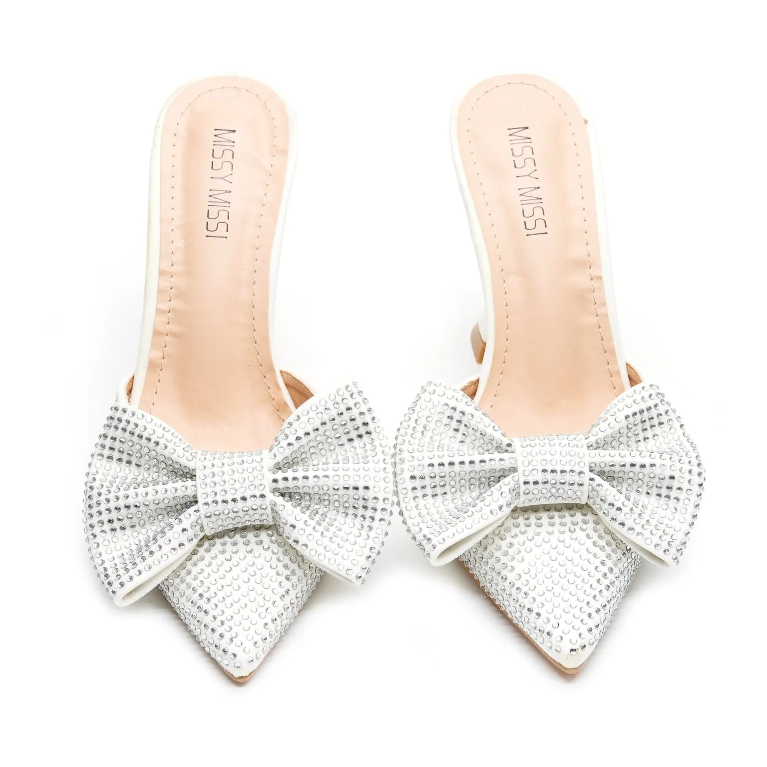 Crystal Sandals with Pointed Bow