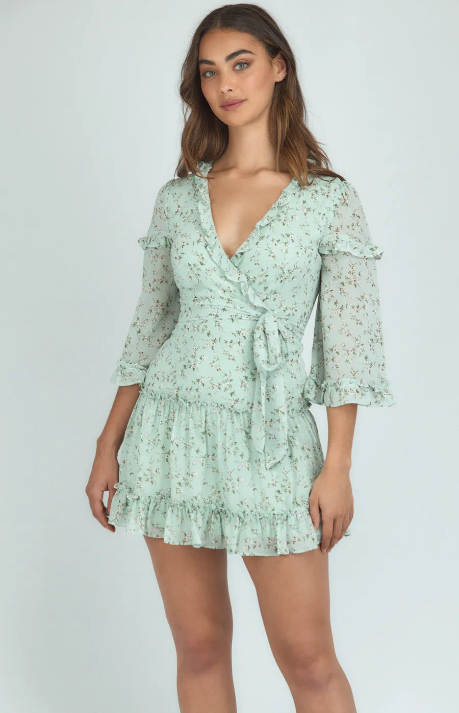 Frill Details Printed Dress with 3/4 Sleeves (SDR760-2A)