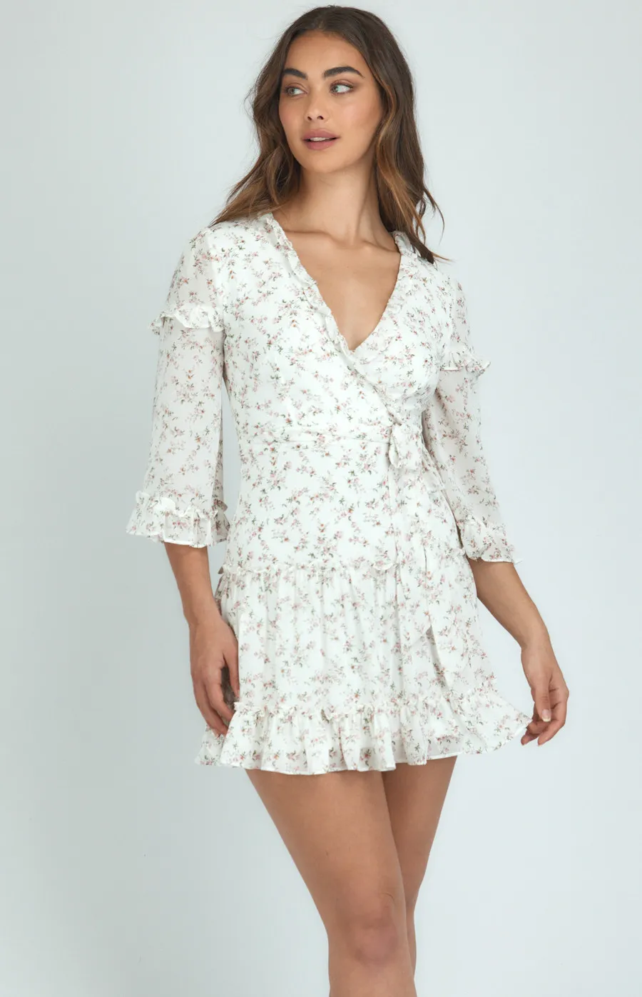 Frill Details Printed Dress with 3/4 Sleeves (SDR760-2A)